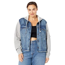 Free People Throwback Denim Knit Jacket For Women - Contrast Long Sleeves With Ribbed Cuffs, Stylish and Breathable Jacket XS (Women's 0-2) One Size