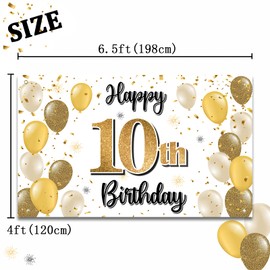 LASKYER Happy 10th Birthday Large Banner - Cheers to Ten Years Old Children Birthday Home Wall Photoprop Backdrop,10th Birthday Party Decorations.