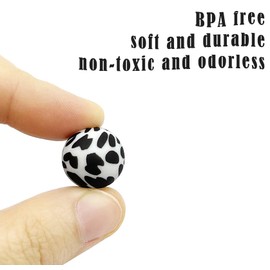 vokoko 30Pcs Silicone Black Milk Cow Print Beads for DIY Keychain Making, Bracelet Necklace, 15mm Diameter, BPA Free, Non-Toxic, 2.1g Each
