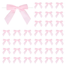 PATIKIL 50 Pcs Satin Ribbon Twist Tie Bows 3.5 Inch Small Craft Bows for DIY Gift Wrapping Champagne Bottle Wedding Christmas Birthday Decor, Pearl Pink