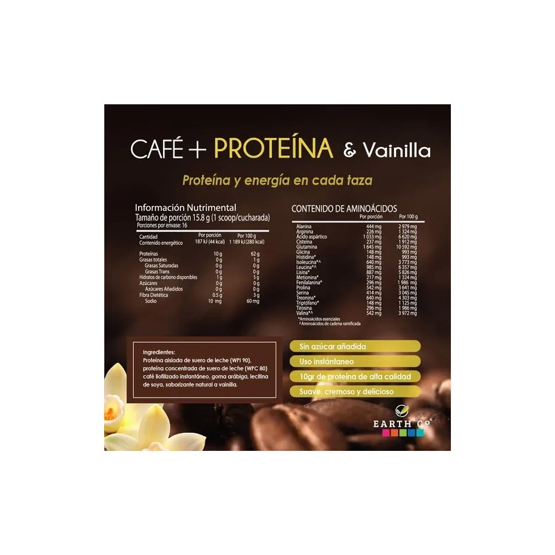 Café Con Proteína Vainilla En Polvo Earth Co (10 G