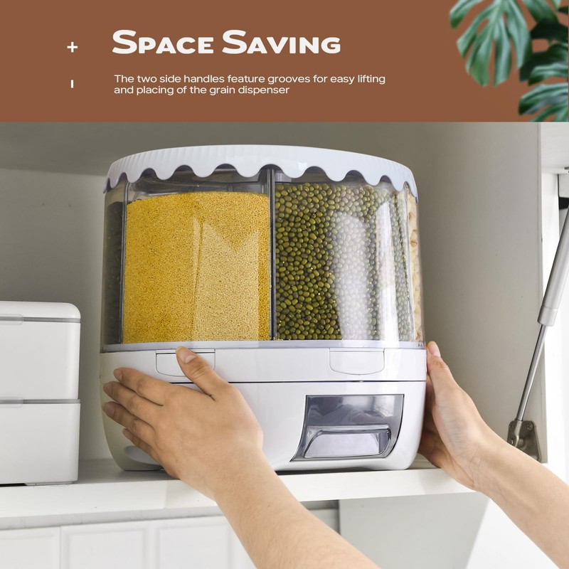Slow Slog Grain Dispenser, 360° Rotating Storage Container, 6 Grid