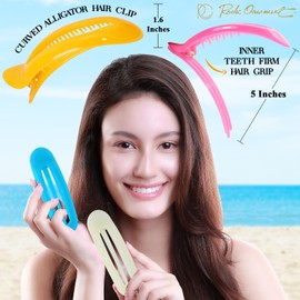 RC ROCHE ORNAMENT 6 Pcs Womens French Barrette Classic Duckbill Alligator Eyelet Oval Hair Decor Clips Side Slide Firm Grip Beauty Accessory Plastic Styling Pin Clamps, Large Jelly Candy Multicolor