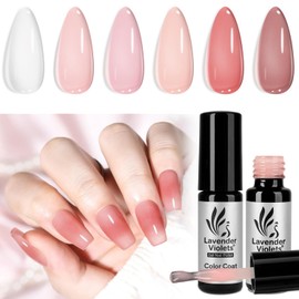 Lavender Violets Sheer Gel Nail Polish Set - 6 Gel Nail Colors, Jelly UV Gel, Translucent Shades: Milky White, Pink, Nude - Neutral All-Year Soak Off LED Gel Manicure Kit - C204