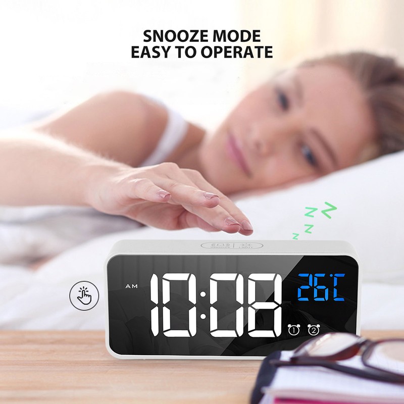 Mirror LED Alarm Clock Two Sets of Alarm Rechargeable Voice