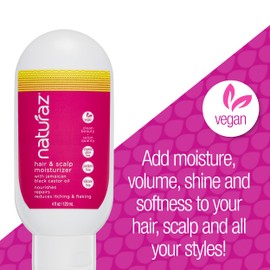 Naturaz Hair & Scalp Moisturizer | Conditioning Leave In for Dry, Damaged, Curly Hair | Nourishing Moisturizer to Support Growth, Reduce Itching & Flaking | 4 Fl Oz