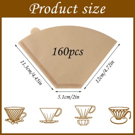 Pack of 160 Coffee Filter Paper, Size 4, U Shape Filter Coffee Filter Paper, Coffee Extraction Filter, Coffee Filter Paper, Coffee Accessories for Home, Office, Filter Cups, Hand Filter (8-12 Cups)