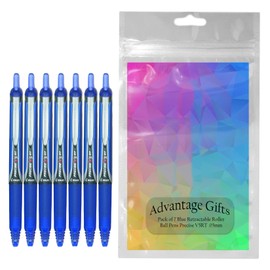 Pilot Precise V5 RT Retractable Rolling Ball Pens, Extra Fine Point (.5mm), Blue Ink, 7-pk; Premium Comfort Grip, Bundle with Plastic Reusable Pouch