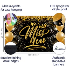 We Will Miss You Banner - Good Luck banner and decoration - Sorry Your Leaving decorations - 5ft x 3ft with 4 brass holes - Vivid Digital Print - 110Den Thick polyester - Double Seam