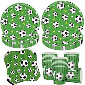 Sunshine smile Pack of 50 Football Party Decorations Party Tableware Set, Football Decoration Birthday Children, Football Plates and Cups Set, Football Party Set, Football Party Tableware for 10