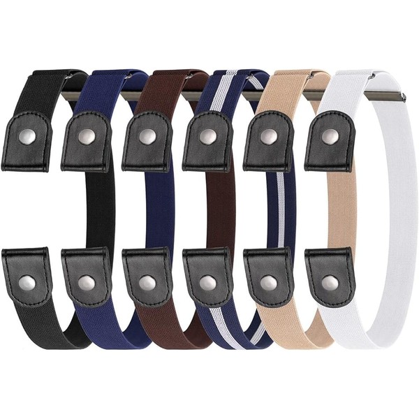6Pcs No Buckle Stretch Belts, No Show Buckleless Belt, Stretch