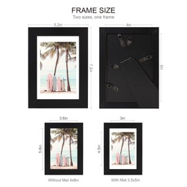 Hongkee 4x6 Picture Frame (4 Pack, Black), Made of Real Glass and Wooden Frame - Display Pictures 3.5x5 with Mat or 4x6 Without Mat, 4 by 6 Photo Frames TableTop Display and Wall Mounting