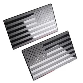 Metal American Flag Emblem Decal，Black American Flag Decal,for Car, Truck or SUV,5"x3"(1 Pair) (Black)