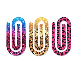 WIRESTER Set of 3 Jumbo Teacher Acrylic Paper Clips, Paperclip Bookmark, Teacher Appreciation Gift, Multipurpose Clip for Home, Office, School - Glitter Sparkle Leopard, Black/Hot Pink Leopard