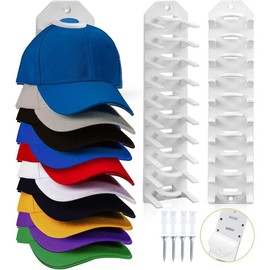 Hat Organizer for Baseball Caps, 2 Pack Hat Rack for Wall, Cap Rack Adhesive/Drilled Hat Hooks, Hat Hanger Holder Hold Up to 20 Hats, Baseball Cap Hat Storage Display for Door, Closet, Bedroom,Hat Hanger Holder Multilayer Two Mounting Option - Color: 2 P