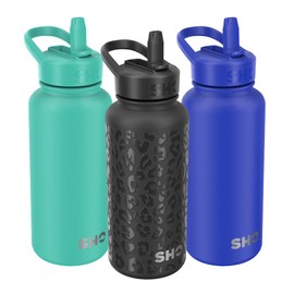 SHO Guzzler Water Bottle with Straw Lid - Leakproof, Dishwasher Safe, BPA Free, No Sweat, Vacuum Insulated Double Walled Stainless Steel Flask, 950ml & 1900ml - 24 Hours Cold (Black Leopard, 950ml)