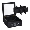Relaxdays Tea Box, 9 Compartments, Tea Bag Storage, MDF, Acrylic,