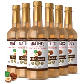 Matteo's Hazelnut Syrup for Coffee, Lattes, Cappuccinos & Desserts – Sugar-Free Sweetener for Beverages, Keto Friendly, Zero Calories, Indulgent Flavor, Non-Alcoholic, Ideal for Coffee 33.8oz (6pk)
