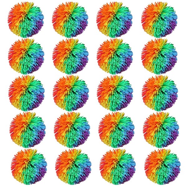20 Packs of Monkey Stringy Balls Colorful Bouncy Fitness Shuttlecock Kick Balls Paddle Ball Size of 2.7 inches/7cm Stress Relief Playground Balls Koosh Balls, Yellow,Orange,Blue,Green,Red,Purple