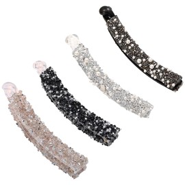 SHYSBV 4 Stück Bananenspangen Damen mit Strass & Perlen – Vintage Fischschwanz Haarclips, Rutschfeste Pferdeschwanz-Clips für Dickes/Feines Haar (Schwarz, Weiß)