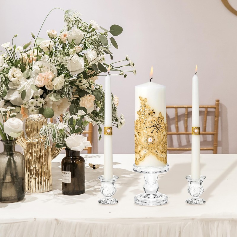 Unity Candles with Glass Candle Holder for Wedding Ceremony -