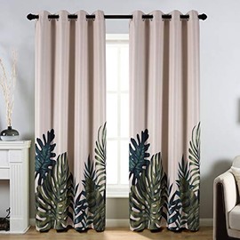Taisier Home Palm Leaves Print Exotic Style Nature Artwork,2 Panels Fashion Grommet Top Thermal Insulated Room Darkening Curtains,Printing Curtain Leaves(63" Print Curtain)