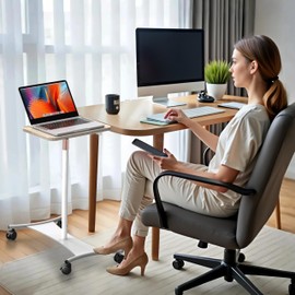 NAMON Rolling Laptop Stand, 2 in 1 Dual-use Floor & Desktop, Adjustable Height from 16.5" to 51", with 4 Lockable Casters, Perfect for Home, Office, Meeting Room, Study (White)