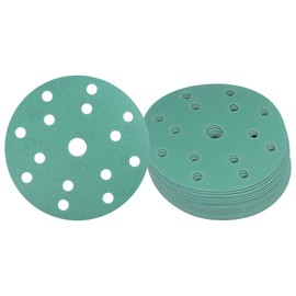 Kozelo 25pcs Green Film Sanding Discs - [6 Inch 120 Grits 15 Hole ] Round Aluminum Oxide Hook & Loop Wet Dry Sander Pads for Wood Metal Polishing Use| Zirconium Corundum Sandpaper