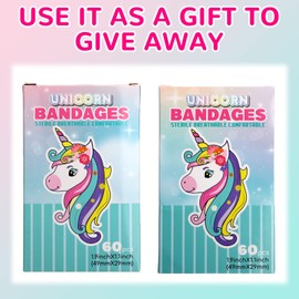 60 Pcs 10 Styles Unicorn Kids Bandages Kawaii Cute Cartoon Bandages Unicorn Colorful Funny Protection Care Bandages Adhesive Bandages for Toddlers Children Girls Boys Princess