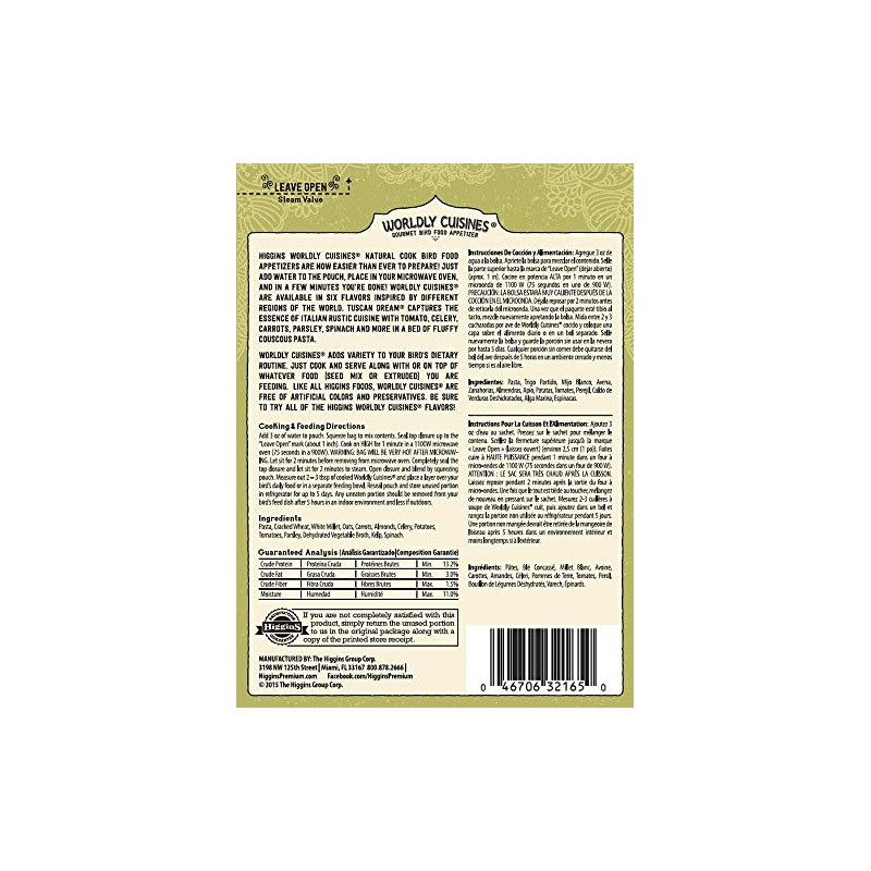 Higgins 2 Pack of Worldly Cuisines Tuscan Dream Bird Treat,