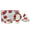 Grace Teaware Poinsettia Plaid Espresso Cups 2-Ounce with Saucers, Set