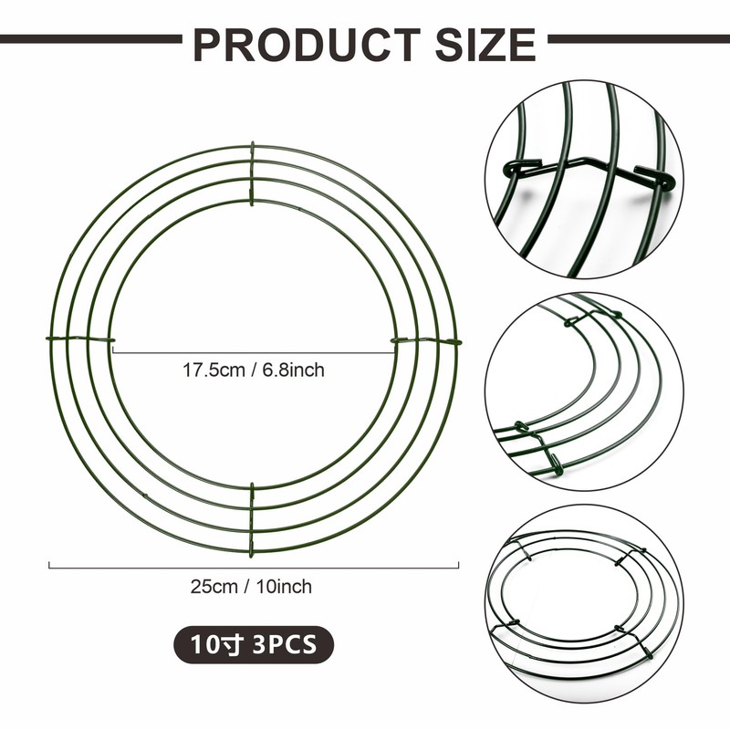 3 Pack Christmas Wire Wreath Ring 10 inch Metal Wire