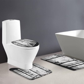 ZKJSMGS Deer Forest 3 Piece Bathroom Rug Sets,Abstract Tree Moose Elk Wildlife Rustic Vintage Wooden Board Cabin Farmhouse Gray Black 17.8"x29.5"Bath Mat,Toilet Seat Cover, U-Shaped Toilet