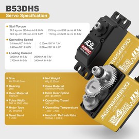 AGFRC 24KG Digital High Torque Servo Programmable Metal Gear Steering Servo for 1/10 RC Car Truck Crawler, 180 ° (B53DHS)
