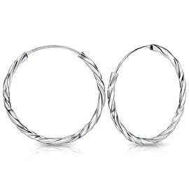 DTPsilver - Round Hoop Earrings Twisted 925 Sterling Silver - Small / Medium / Large - Thickness 1.8 mm - Diameter: 10, 12, 14, 16, 18, 20, 30, 40, 50 mm, Sterling Silver