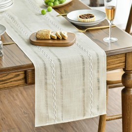 Artoid Mode Ivory Rustic Cotton Linen Table Runner, Seasonal Embroidered Hollow Kitchen Dining Table Decoration for Home Party Decor 13x36 Inch