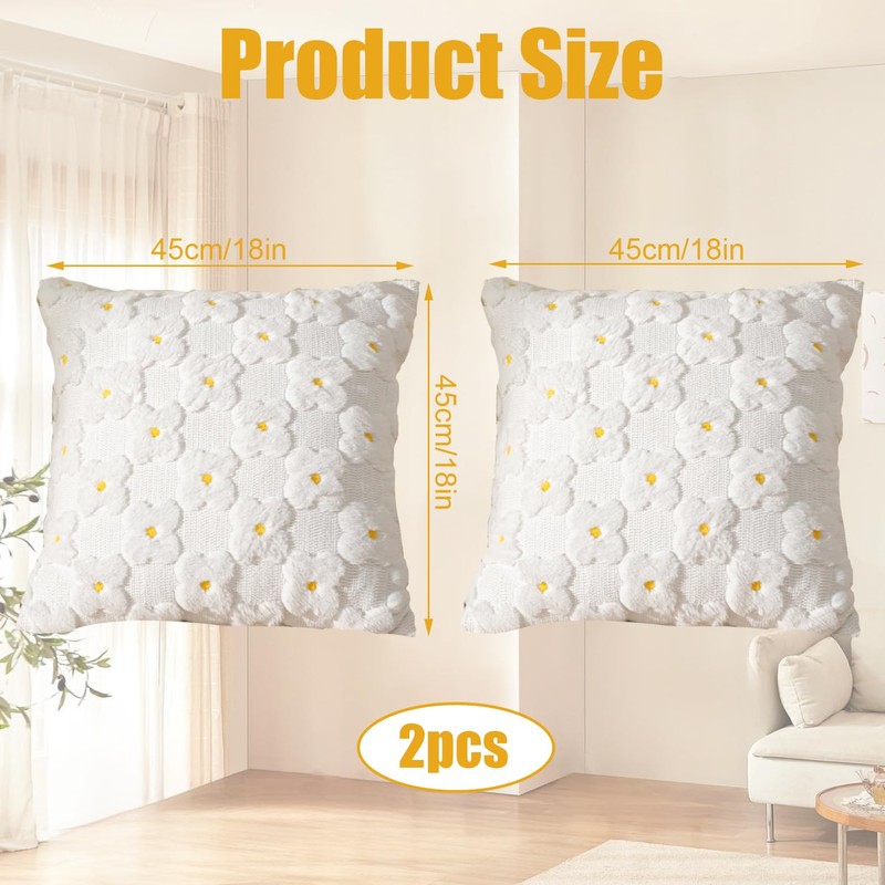 Leseogye 2 Pack Spring Summer Cushion Covers 18x18in, White Flower