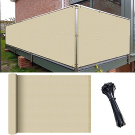 SunnyRoyal 2.5'x62' Beige Balcony Privacy Screen Fence for Patio Outdoor Porch Deck, Apartments Railing Cover with Zip Ties, UV Protection Weather Resistant Mesh Screens Panel for Outside