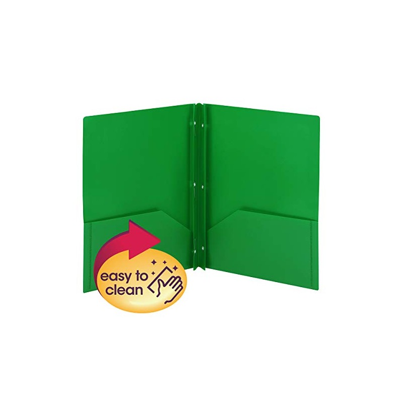 Smead Poly Two-Pocket Folder, Three-Hole Punch Prong Fasteners, Letter Size,