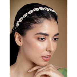 Aheli Gold Plated White Kundan Studded Ethnic Sheeshpatti Matha Patti Sheeshphool Dulhan Bridal Stylish Fashion Jewelry Gift for Women