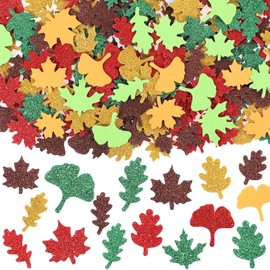 320 Pieces Fall Glitter Foam Stickers, Self-Adhesive Leaves Maple Ginkgo Autumn Leaf Shape Sticker for Art Crafts DIY Thanksgiving Party Gift Decorations