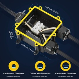 Junction Box IP68 Kohree Junction Box Waterproof Clamping Box Cable Connector Outdoor Socket Garden Larger 3-Way Connection Box M25 Cable Gland Diameter 4mm-14mm, PC + PVC (Pack of 2)