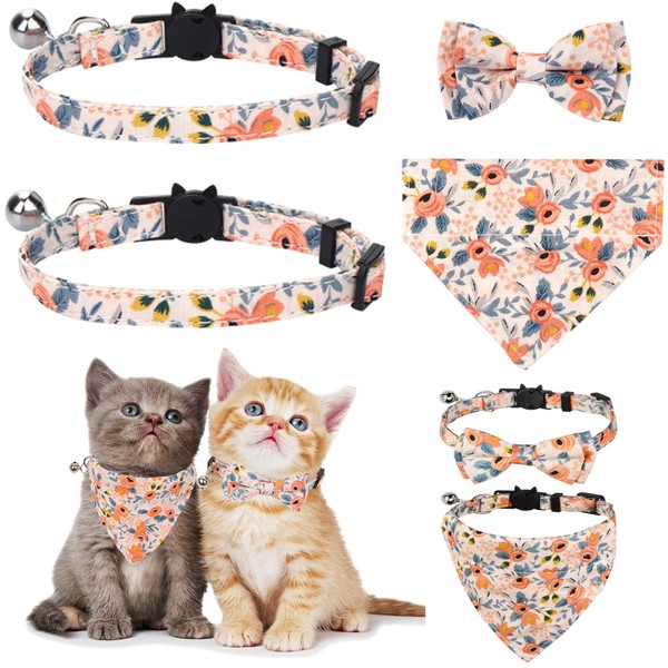 2 Pieces/Sets Cat Collars with Bells, Removable Bow Tie, Bandana,