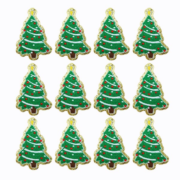 SaktopDeco 12 PCS Christmas Tree Patches - Gold Edges Green