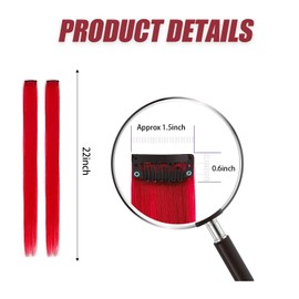 KHDULQ Pack of 10 Hair Strands for Braiding, Clip-In Extensions, Hair Strands for Clip-in, Hair Strands, Hairpiece, Red Party Highlight, Coloured Hair Strips, Cosplay Gift