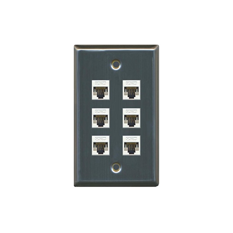 RiteAV 1 Gang 6 Port Cat5e Ethernet Wall Plate -