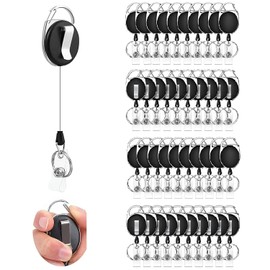 40 PCS Retractable ID Badge Reels with Belt Clip and Key Ring, Heavy Duty Badge Holders for Doctor Nurse Office Worker Employee(Black, 26.5 Inch Pull Cord)