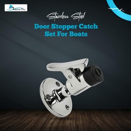 MARINE CITY Door Stopper Catch Set, 316 Stainless Steel, Gloss Finish, Soft Stop, Anti-Collision Holder for Boats, Yachts, Ships (1 Pcs)