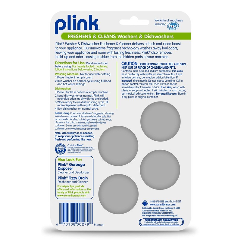 Plink-9024 Summit Brands Washer and Dishwasher Freshener Cleaner, 4 Tabs,