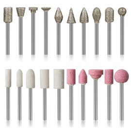 HOMEIDOL Diamond Burr Set for Dremel, Rotary Tool Grinding Cutting Wheel Stone Glass Tile Jewelry Engraving Rock Etching Masonry 1/8” Die Grinder Carving Cutter Metal Engraver Kit - 20pc Set